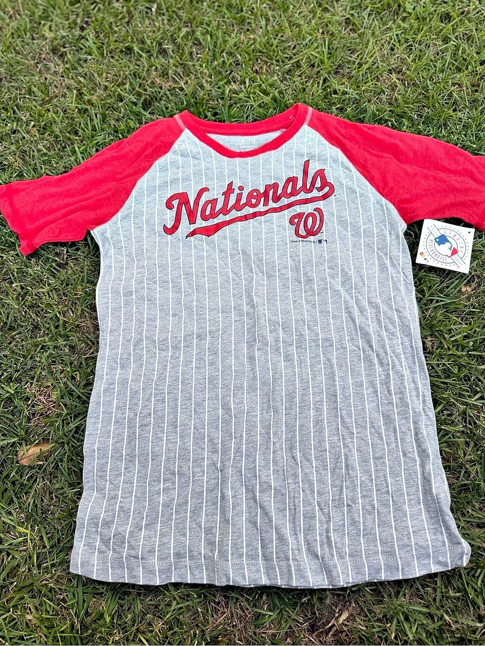 Outerstuff Washington Nationals raglan tee Striped Baseball Tee adult XL NWT